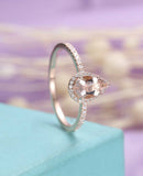 2ct Pear Cut Peach Morganite Halo Trendy Engagement Ring 14k Rose Gold Finish