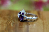 1.2ct Heart Cut Purple Amethyst Engagement Ring Claddagh 14k White Gold Finish