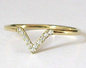 V Shape Solitaire Wedding Ring Band 1ct Round Cut Diamond 14k Yellow Gold Finish