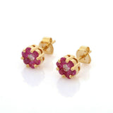 2.1ct Stud Earrings Round Cut Pink Ruby Floral Halo 14k Yellow Gold Finish