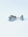 1ct Cushion Simulated Blue Aquamarine Petite Stud Earrings 14k White Gold Plated