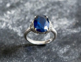 1ct Engagement Ring Oval Cut Blue Sapphire Vintage Solitaire 14k White Gold Over