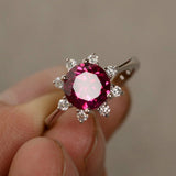 1.5ct Round Cut Pink Ruby Floral Solitaire Engagement Ring 14k White Gold Finish