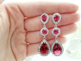 4ct Pear Cut Pink Sapphire Halo Royal Water Drop Earrings 14k White Gold Finish