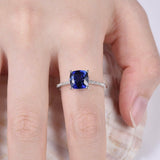 1ct Cushion Cut Blue Sapphire Solitaire Engagement Ring 14k White Gold Finish