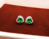 3Ct Heart Cut Green Emerald Love Halo Solitaire Stud Earring 14K White Gold Over