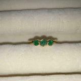 0.75ct Round Cut Green Emerald Trilogy Engagement Ring 14k Yellow Gold Finish