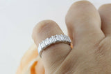 Anniversary Bar Set Wedding Ring Band 0.8ct Baguette Diamond 14k White Gold Over