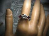 2ct Round Cut Diamond Trilogy Engagement Ring 14k White Gold Finish Ruby Accents