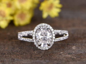 1.5ct Oval Cut Diamond Engagement Ring 14k White Gold Finish Split Shank Wedding