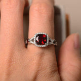 2ct Cushion Cut Red Garnet Engagement Ring Split Shank Halo 14k WhiteGold Finish