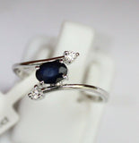 0.9ct Oval Cut Blue Sapphire Diamond ByPass Engagement Ring 14k White Gold Over