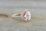 2ct Oval Cut Morganite Engagement Ring 14k Rose Gold Finish Diamond Accents Halo