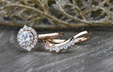 1.6ct Round Cut Diamond Engagement Ring 14k Rose Gold Over Halo Wedding Band Set