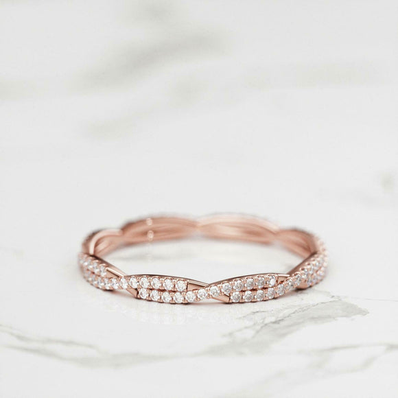 Infinity Full Eternity Wedding Ring Band 1ct Round Cut Diamond 14k RoseGold Over