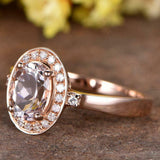 2.1ct Oval Cut Peach Morganite Engagement Ring Halo Trilogy 14k Rose Gold Finish