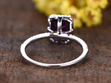 1.5ct Emerald Purple Amethyst Engagement Ring Diamond Halo 14k White Gold Finish