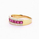 2ct Princess Cut Pink Ruby 3 Row Half Eternity Wedding Band 14k Yellow Gold Over