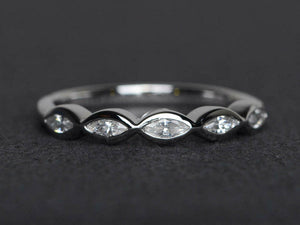 1.1ct Wedding Ring Band Marquise Cut Diamond Half Eternity 14k White Gold Finish