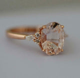 3.4ct Oval Cut Peach Morganite Engagement Ring Diamond Accents 14k RoseGold Over