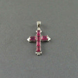 1.5ct Pink Ruby Pendant Emerald Cut Christ Cross 14k White Gold Finish NO CHAIN