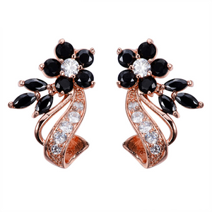 2ct Round Cut Black Diamond Unique Flower Drop Earrings 14k Rose Gold Finish