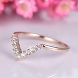 1.2ct Round Cut Diamond Curved V Shape Wedding Band Ring 14k Rose Gold Finish