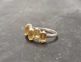 2.4ct Engagement Ring Emerald Yellow Citrine Geometric Bar 14k White Gold Finish