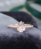 2ct Pear Cut Simulated Peach Morganite Minimal Engagement Ring 14k Gold Plated