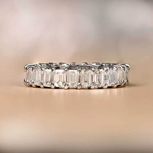 2ct Emerald Simulated Diamond Full Eternity Wedding Band 14k White Gold Plated