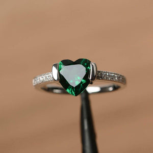 1ct Heart Cut Green Emerald Solitaire with Round Accent Ring 14k White Gold Over