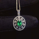 3.2ct Green Emerald Pendant Oval Cocktail Party Wear 14k WhiteGold Over NO CHAIN