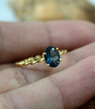 1ct Engagement Ring Oval London Blue Topaz Twisted Solitaire 14k YellowGold Over