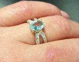 1.6ct Engagement Ring Oval Cut Blue Aquamarine Split Shank 14k White Gold Finish