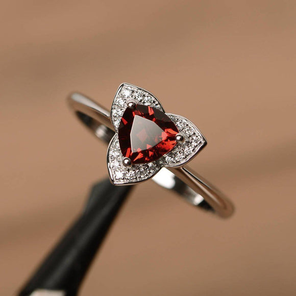 1.2ct Heart Cut Red Garnet Floral Solitaire Engagement Ring 14k WhiteGold Finish