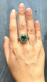 2.4ct Oval Cut Green Emerald Vintage Inspired Halo Ring 14k White Gold Finish