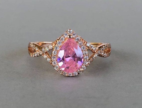 2ct Pear Cut Pink Sapphire Halo Infinity Engagement Ring 14k Rose Gold Finish