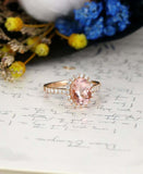 2ct Oval Cut Peach Morganite Diamond Accent Halo Women Ring 14k Rose Gold Finish