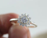 1.5ct Engagement Ring Round Cut Diamond Floral Solitaire 14k White Gold Finish