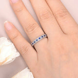 1.5ct Round Blue Sapphire Wedding Band Vintage Half Eternity 14k White Gold Over