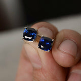 1ct Cushion Cut Blue Tanzanite Solitaire Stud Earrings 14k White Gold Finish