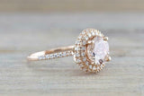 2.5ct Round Cut Peach Morganite Engagement Ring Double Halo 14k Rose Gold Finish