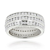 3Ct Round Cut Diamond Three Row Eternity Men Wedding Band 14K White Gold Finish