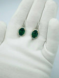 2.5ct Oval Green Emerald Diamond Halo Drop Dangle Earrings 14k White Gold Finish