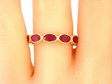 4Ct Oval Pink Ruby Milgrain Half Eternity Wedding Band 14K Yellow Gold Finish