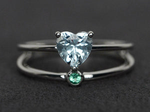 1.4ct Engagement Ring Heart Cut Blue Aquamarine Split Shank 14k WhiteGold Finish