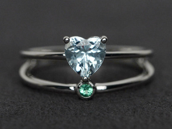 1.4ct Engagement Ring Heart Cut Blue Aquamarine Split Shank 14k WhiteGold Finish