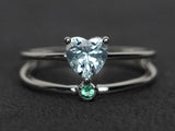 1.4ct Engagement Ring Heart Cut Blue Aquamarine Split Shank 14k WhiteGold Finish