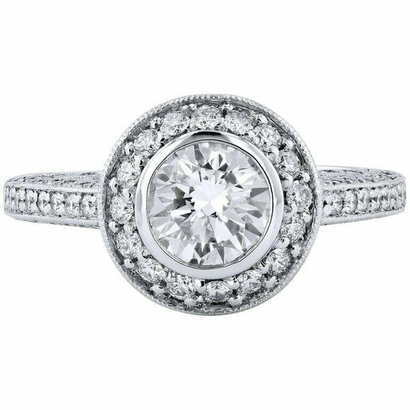 2ct Round Diamond Engagement Ring Halo Solitaire with Accent 18k White Gold Over