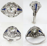 4Ct Round Diamond Sapphire Art Deco Vintage Engagement Ring 14K White Gold Over